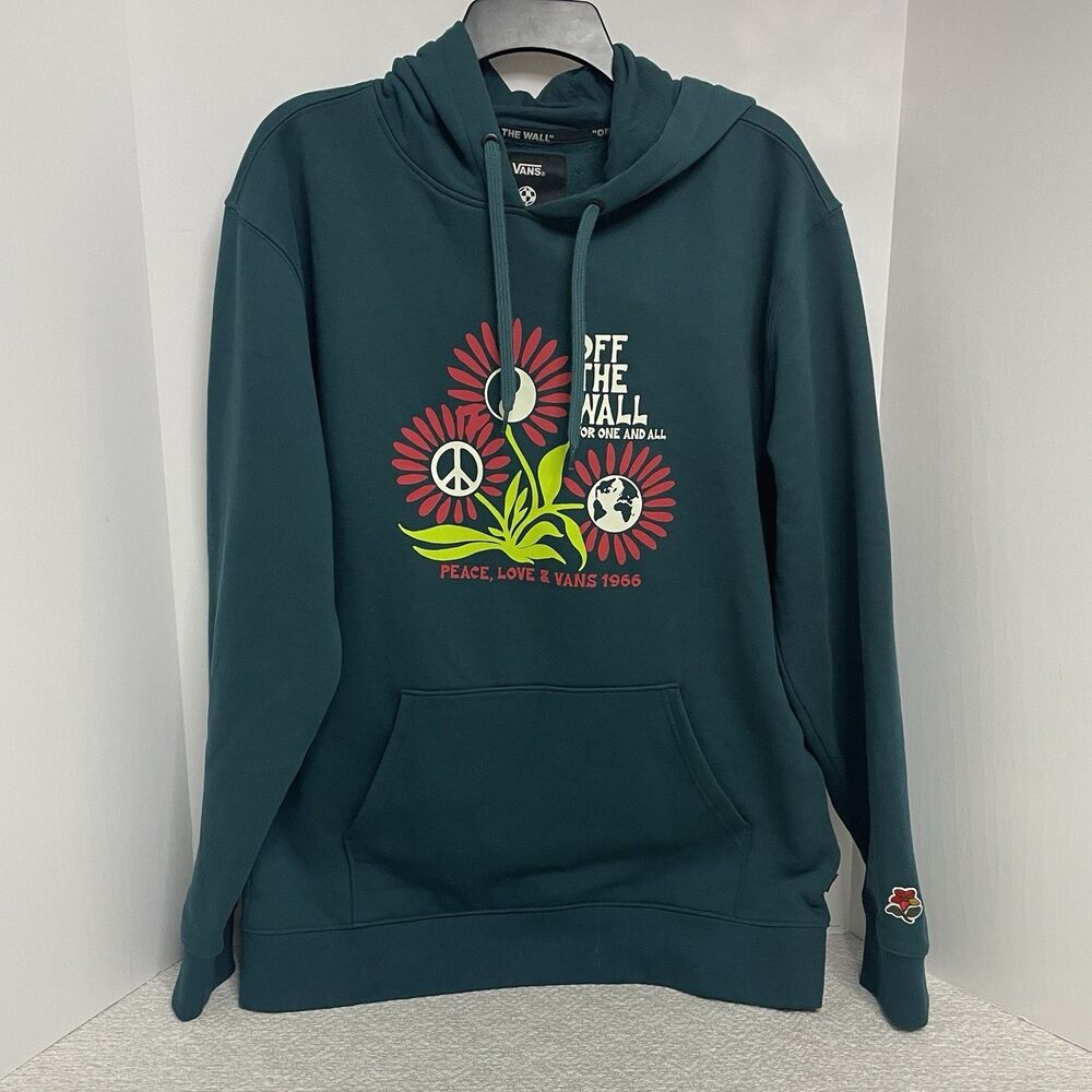 Vans Off The Wall Mens L Peace Love and Vans Green Graphic Print Hoodie